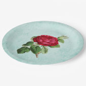 Romantische Elegante Vintage Rote Rose Pappteller (Schrägansicht)