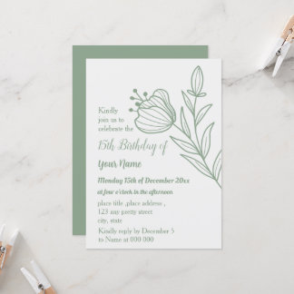 Romantische elegante Weise grün Blumengeburt Einladung