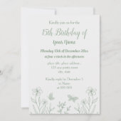 Romantische elegante Weise grün Blumengeburt Einladung (Vorderseite)