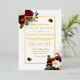 Romantische Eleganz: Hochzeit von Burgund und Weiß Folieneinladung