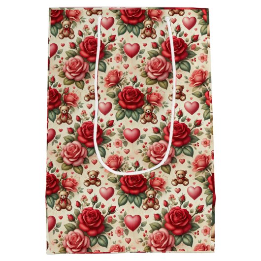 Romantische Eleganz: Rose und Herz Mittlere Geschenktüte (Rückseite)