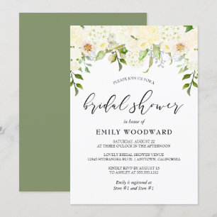 Romantische Elfenbein-Creme-Blumen-Brautparty Einladung
