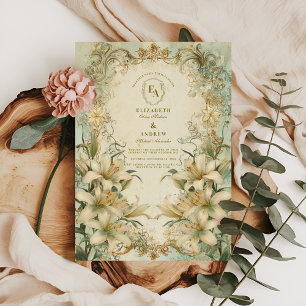 Romantische Elfenbein-Lilie Hochzeit im Vintage-St Einladung
