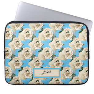 Romantische Elfenbeinküste Rose auf dem Blue-Lapto Laptopschutzhülle