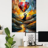 Romantische Embrase unter einem harten Glasherz Poster (Heimbüro)