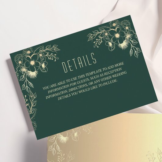 Romantische Emerald Green Wedding Details Card Begleitkarte