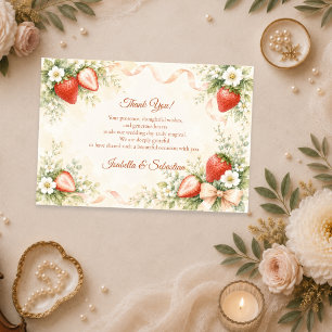 Romantische Erdbeer-Botanical-Hochzeit Dankeskarte