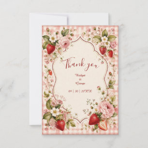 Romantische Erdbeer-Hochzeit Cottage Bloom Dankeskarte