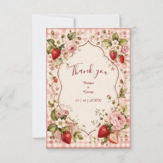 Romantische Erdbeer-Hochzeit Cottage Bloom Dankeskarte