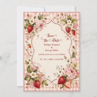 Romantische Erdbeer-Hochzeit Cottage Bloom Einladung