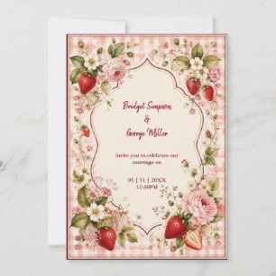Romantische Erdbeer-Hochzeitscottage-Bloom Einladung