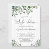 Romantische Eukalyptus-Blätter Kinderdusche Einladung (Vorderseite)