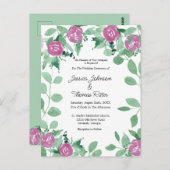 Romantische Eukalyptus Pink Roses Einladung Hochze Postkarte (Vorne/Hinten)