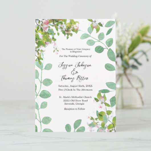 Romantische Eukalyptus Sommerhochzeit Einladung (Stehend Vorderseite)