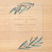 Romantische Evergreen Wassercolor Botanische Hochz Acryleinladungen (Vorderseite)