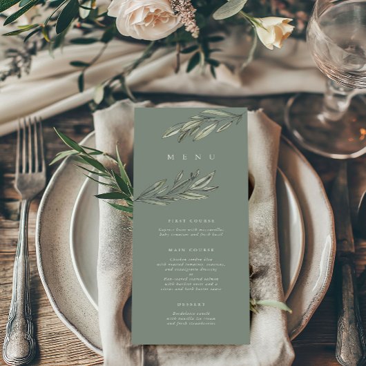 Romantische Evergreen Wedding Menu Card Menükarte