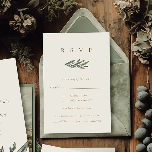 Romantische Evergreen Wedding RSVP Karte