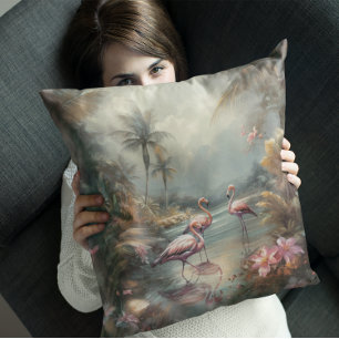 Romantische exotische Vogel-Tropenlagune-Kunst Kissen