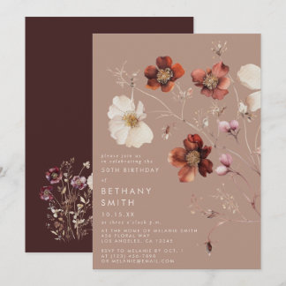 Romantische Fall Taupe Wildblume Geburtstagsparty Einladung