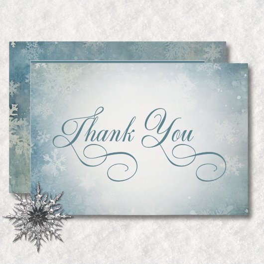 Romantische Fallende Schneeblauer Hochzeitsempfang Dankeskarte