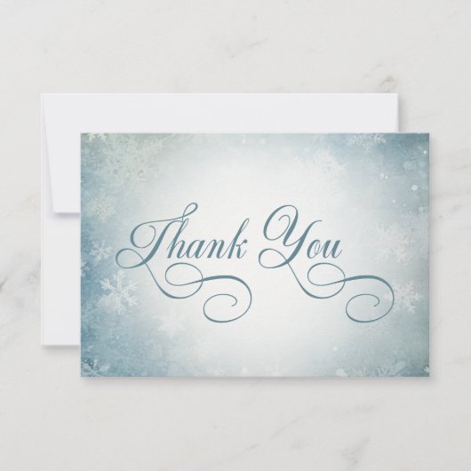 Romantische Fallende Schneeblauer Hochzeitsempfang Dankeskarte (Vorderseite)