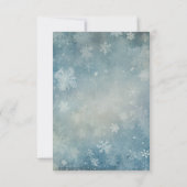 Romantische Falling Snow Blue White Wedding No Din RSVP Karte (Rückseite)