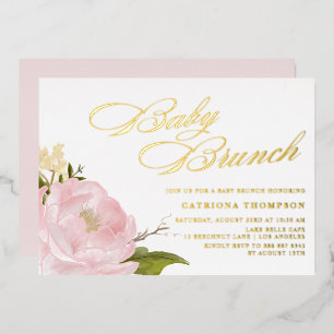 Romantische Farbe Rosa Pink Peony Baby Brunch Folieneinladung