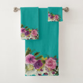 Romantische, farbenfrohe, Aquarellfarben-Blume Badhandtuch Set (Insitu)