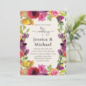 Romantische farbenfrohe Boho Wasserfarbenblühende Einladung (Stehend Vorderseite)