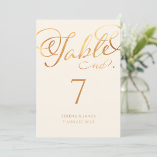 Romantische Faux-Gold-Kalligrafie-Tischnummer Einladung