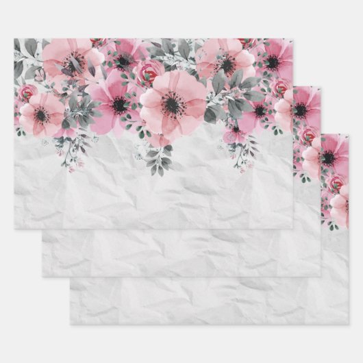 Romantische Feminine Elegante Antique Rosa Flora Geschenkpapier Set (Set)