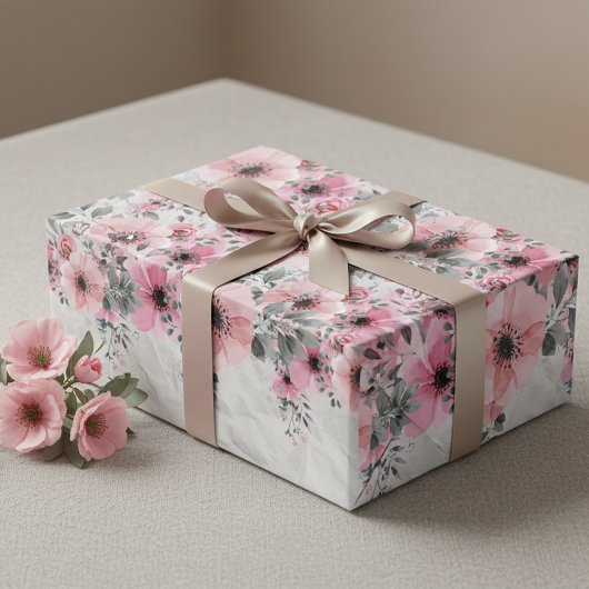 Romantische Feminine Elegante Antique Rosa Flora Geschenkpapier Set