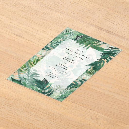 Romantische Ferns Leafy Greenery Save the Date Acryleinladungen (Ablage )