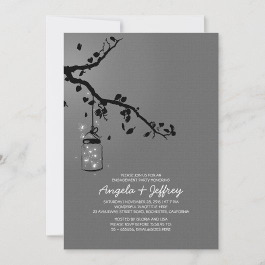 Romantische Feuerwehrleute mason jar engagparty Einladung (Vorderseite)