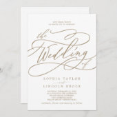 Romantische Flachgoldkalligraphie in einer Hochzei Einladung (Vorne/Hinten)
