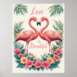 Romantische Flamingo-Liebe Herzerkrankung Poster