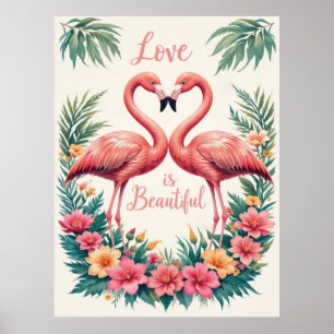 Romantische Flamingo-Liebe Herzerkrankung Poster