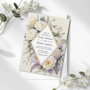 Romantische Flieder-Blumen-Geometrie-Hochzeitseinl Einladung