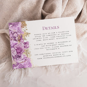 Romantische Flieder-Gold-Blumen-Hochzeitsdetails RSVP Karte