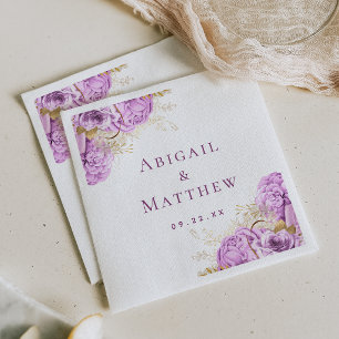 Romantische Flieder-Gold-Blumen-Hochzeitsserviette Serviette
