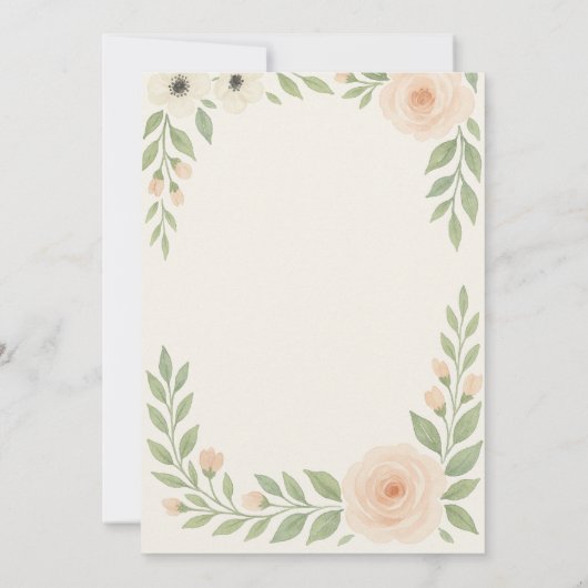 Romantische Flora mit sanfter Pfirsich und Elfenbe Einladung (Rückseite)