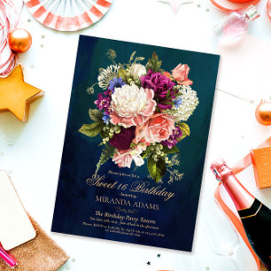 Romantische Floral Emerald Green Gold 16 Geburtsta Einladung