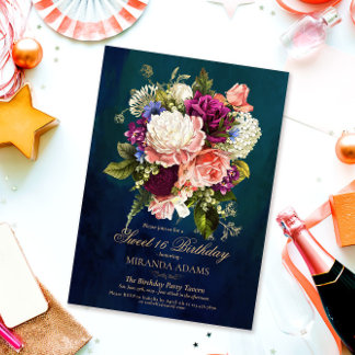 Romantische Floral Emerald Green Gold 16 Geburtsta Einladung