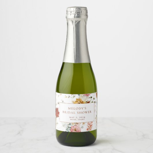 Romantische Floral Mini Champagner Flaschenetikett Schaumweinetikett (Vorderseite)