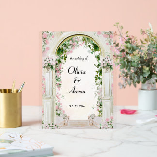 Romantische Florale Bogen-Hochzeitseinladung Acrylschild