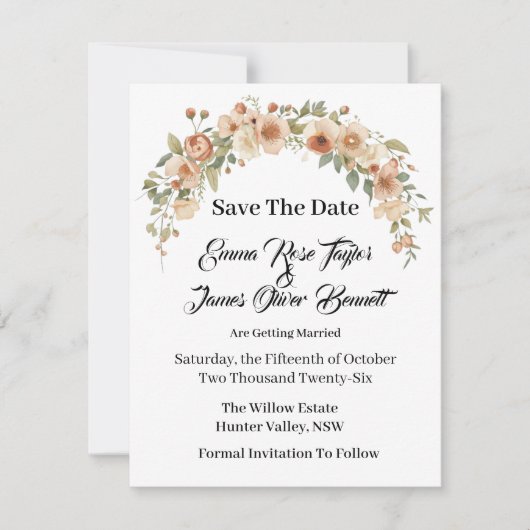 Romantische Florale-Bogen Save-the-Date-Karte Save The Date (Vorderseite)