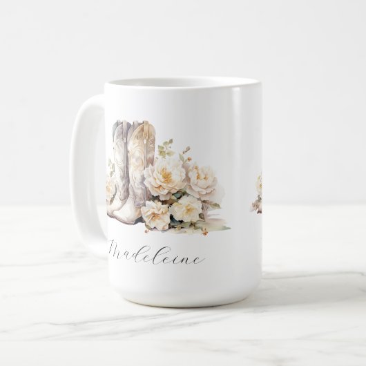 Romantische florale Cowgirl Boots Peonies Kaffeetasse (Vorderseite Links)