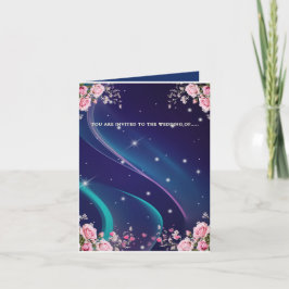 Romantische Florale Galaxie-Hochzeitseinladung Karte