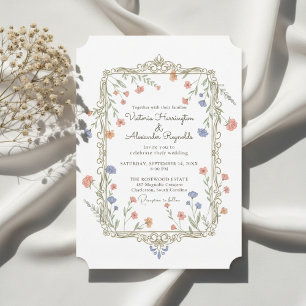 Romantische Florale Goldrahmen-Hochzeitseinladung Einladung