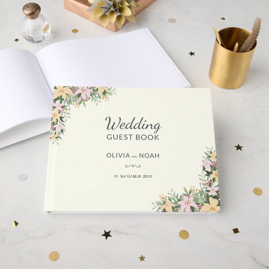 Romantische florale Hochzeit Gästebuch (Vorderseite Offen)